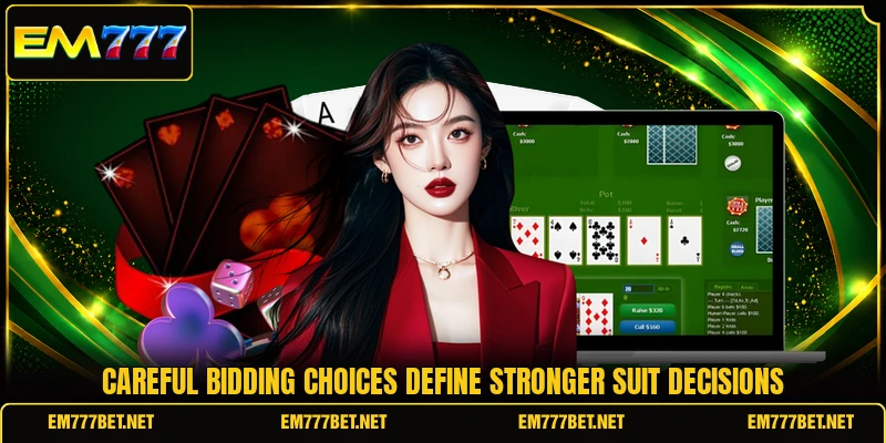 Careful bidding choices define stronger suit decisions