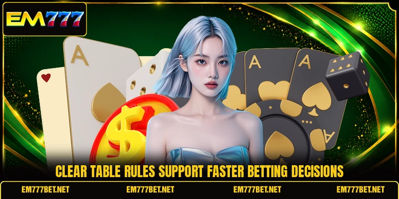 Clear table rules support faster betting decisions
