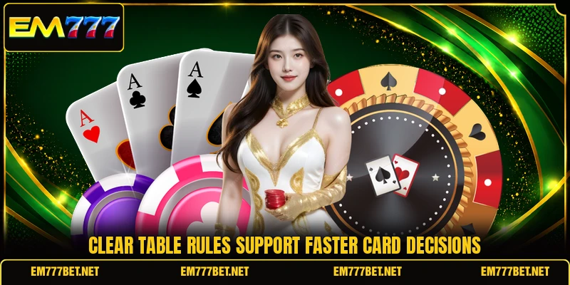 Clear table rules support faster card decisions