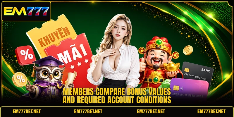 Members compare bonus values and required account conditions Members compare bonus values and required account conditions