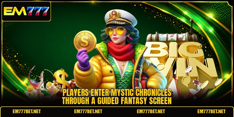 Players enter Mystic Chronicles through a guided fantasy screen